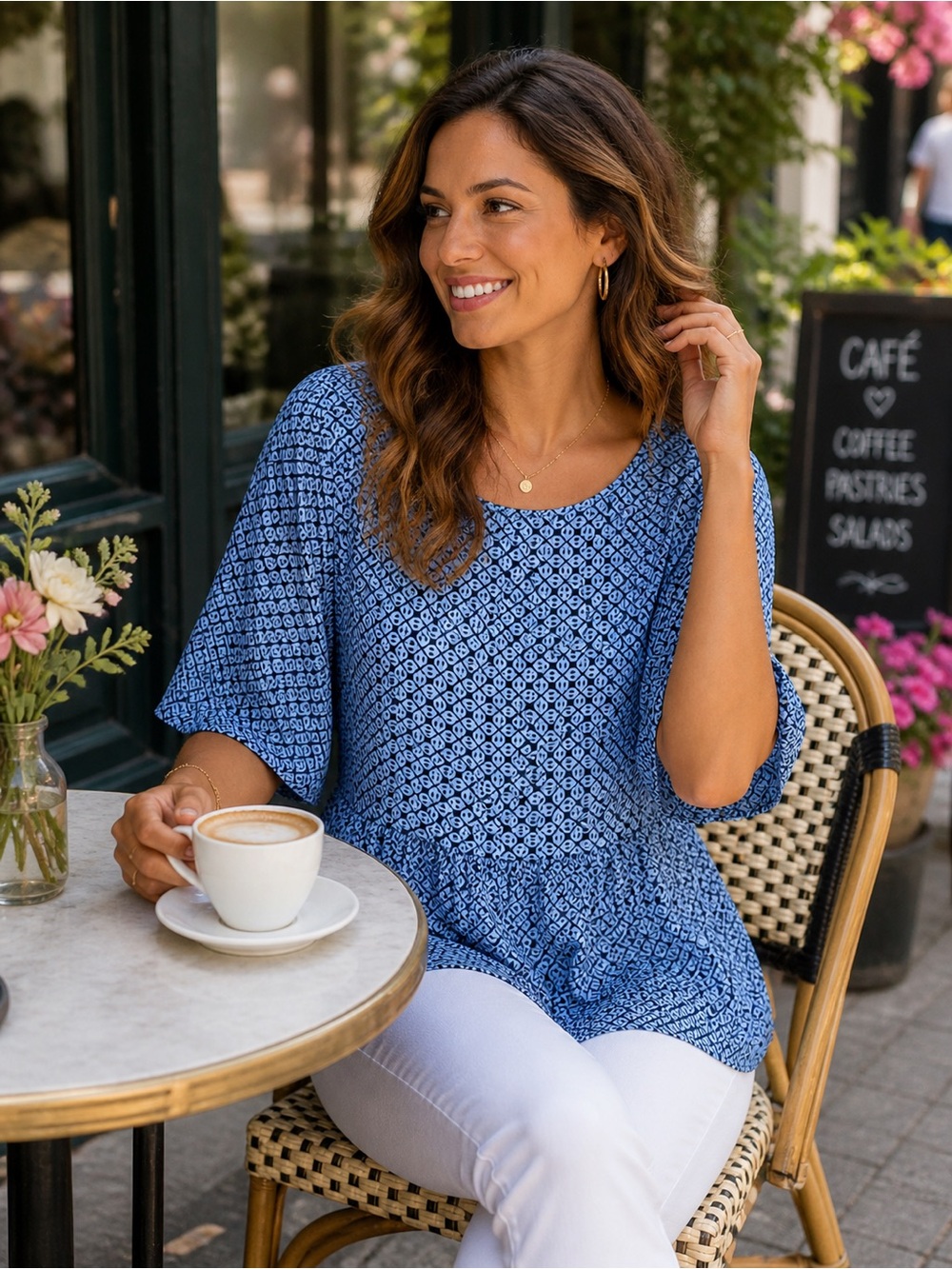 Banana Republic Blue Printed Peplum Blouse